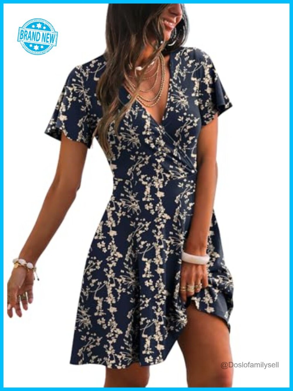 Women's Wrap V Neck Dress A-Line Ruffle Sleeve Summer Sundress
